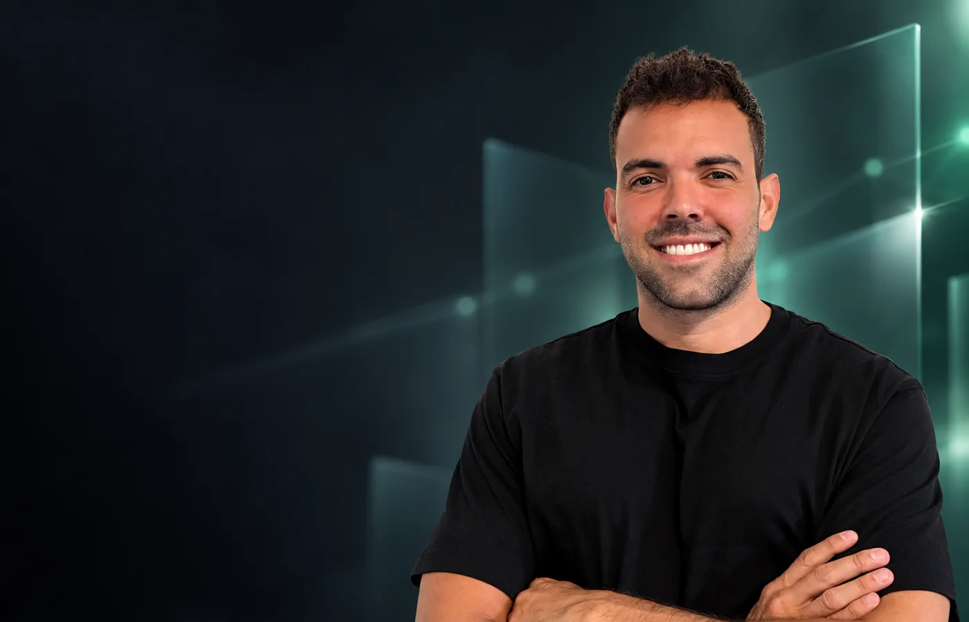 Editorial composite portrait of Orel Emil Ohayon, founder and CEO of igeo.ai