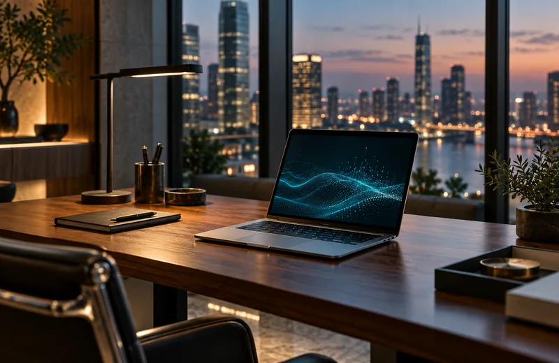 Calm workspace with a laptop and editorial materials